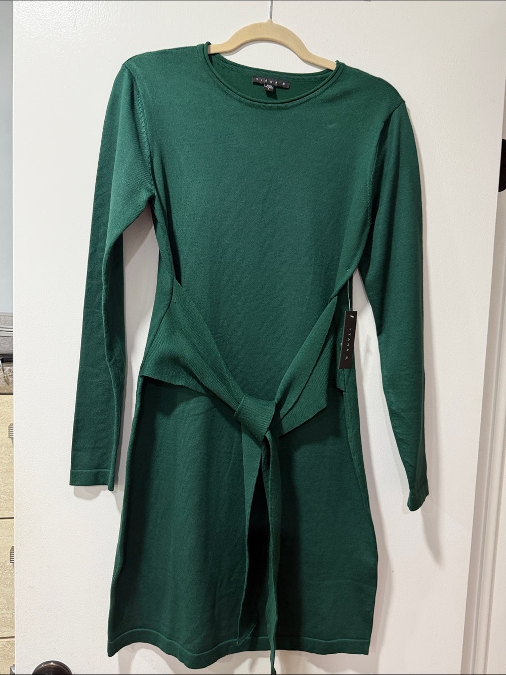 Tiana B. Emerald Tie-Waist Long Sleeve Dress